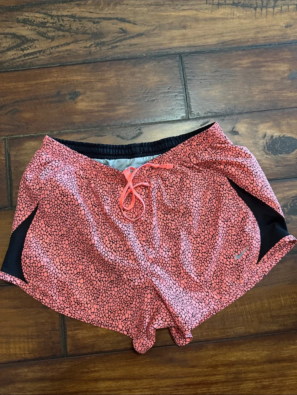 Nike Coral Printed Athletic Shorts with Black Panels